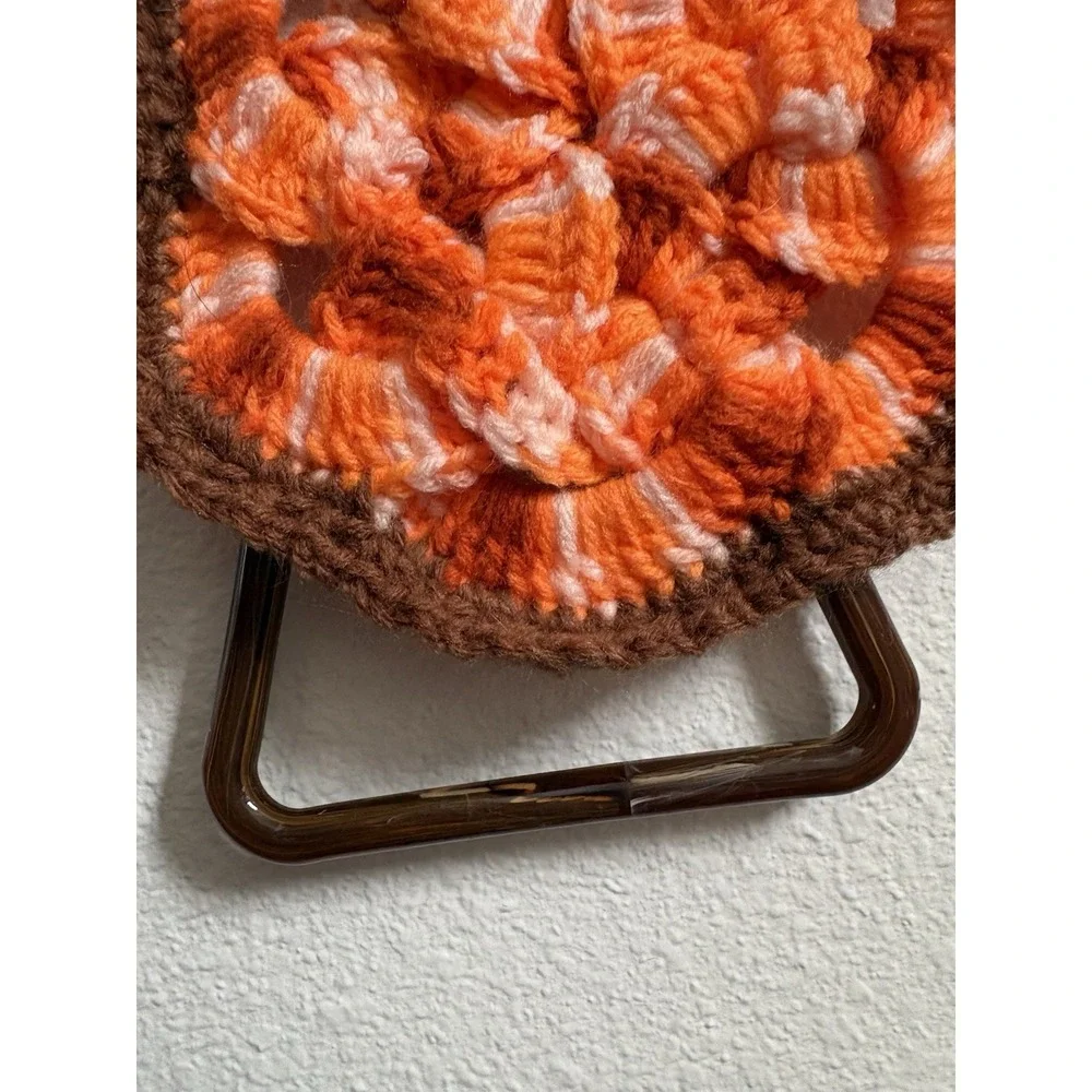 Handmade Crocheted Owl Towel Holder White Brown Orange Retro Vintage MCM Decor